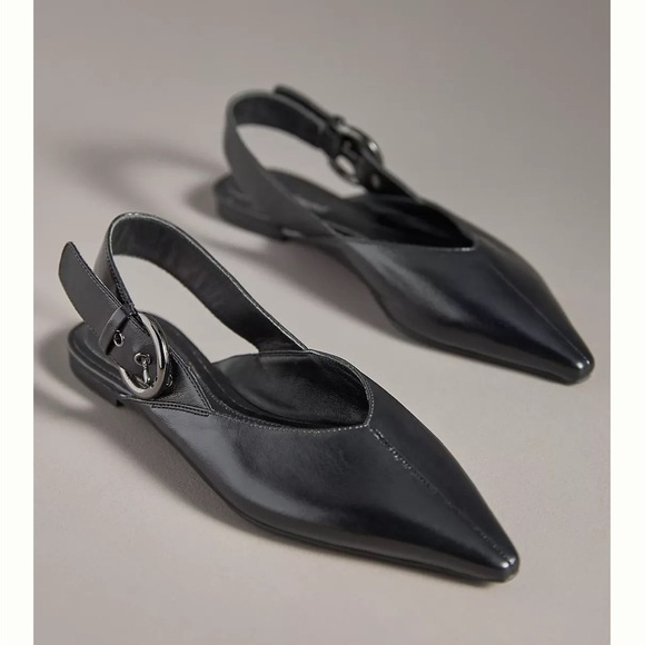 NEW Jeffrey Campbell Scone Slingback Pointed Toe Flat Black Leather Size 6.5 - Picture 1 of 8